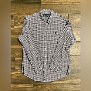 Ralph‎ Lauren Checkered Purple & White Casual Button Down Shirt Size Large